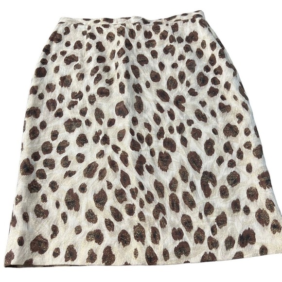 100% Linen Pencil Skirt Cheetah Animal Print Leopard Gold Metallic Thread Sz 8 - Picture 9 of 10